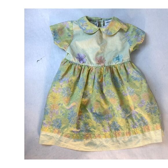 Vintage 2002 Dress Peter Pan Collar Floral Pastel 100% Cotton - Girls Size 5 - Picture 9 of 9